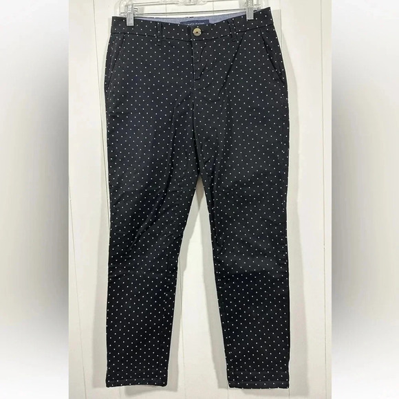 Tommy Hilfiger Womens Black Stretch Slim Chino Polka Dots Pants Flat Front - Picture 1 of 7